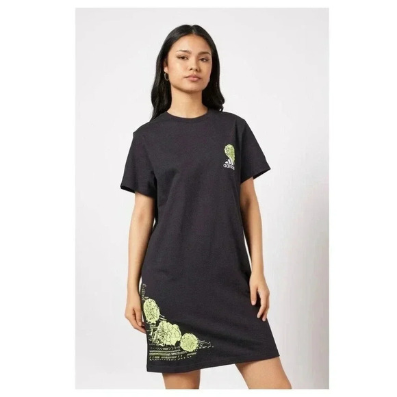 ADIDAS Logo Black T-Shirt Dress Size XS Short Sleeve Stretch - Picture 1 of 10